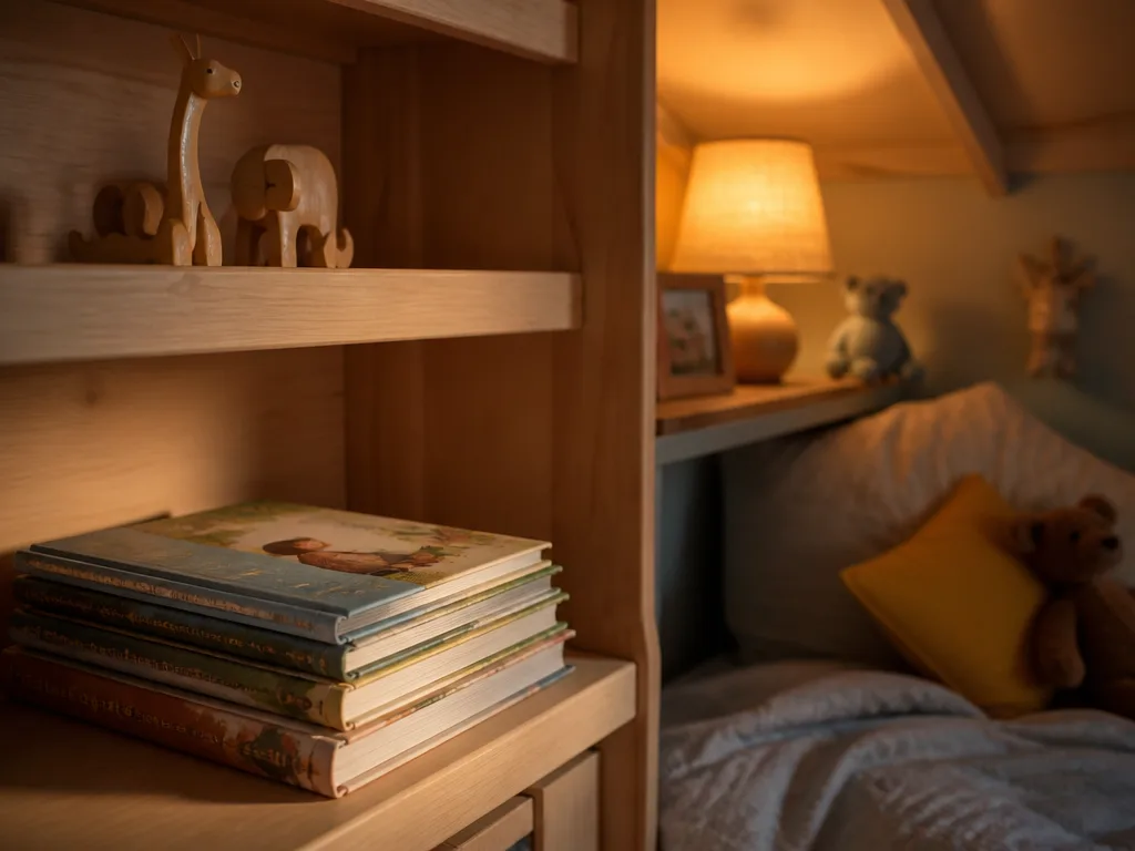 Barn som ligger i sängen och tittar i en illustrerad barnbok tillsammans med en vuxen