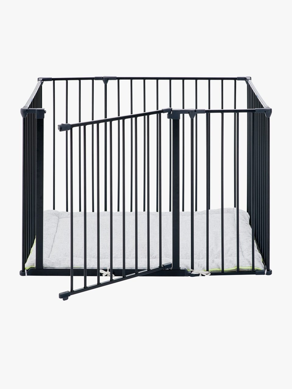 BabyDan Square lekhage i svart med dörr och lekmatta